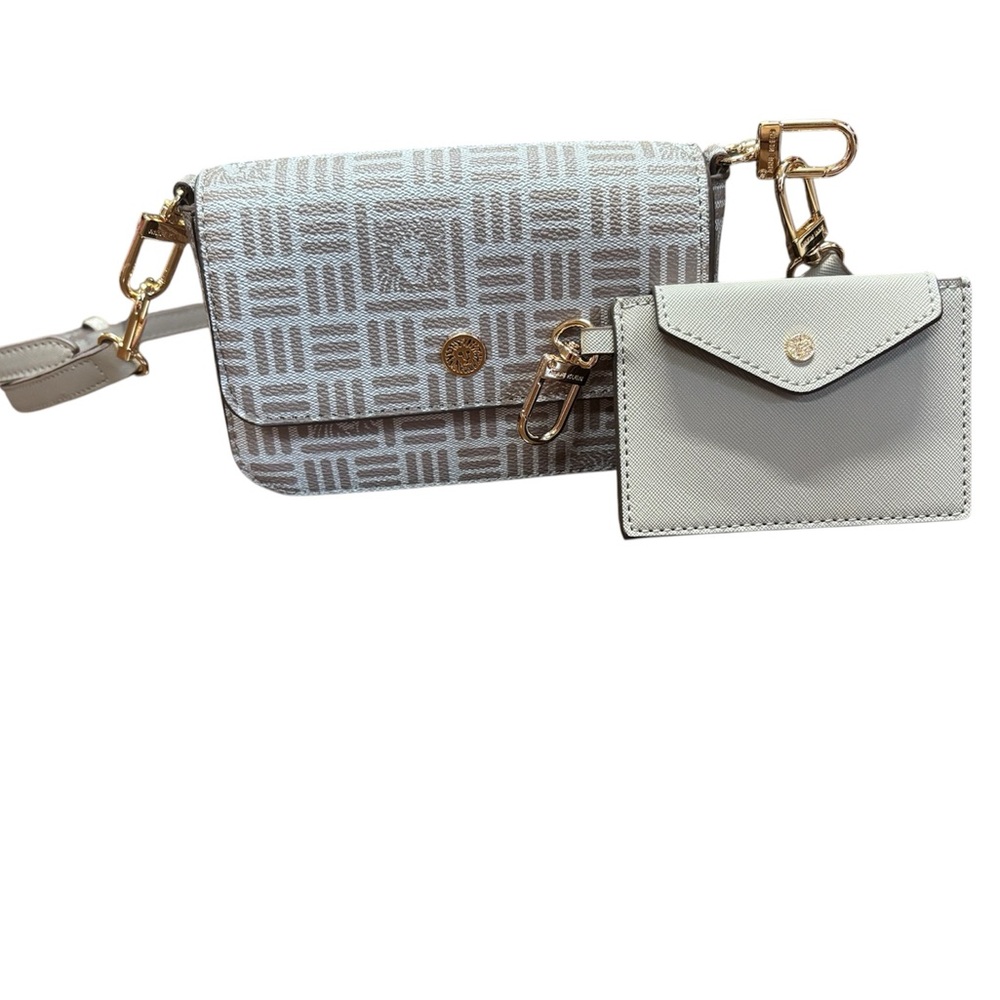 New 2 pc Anne Klein Tile Lion Logo Crossbody Purse with Coin Wallet